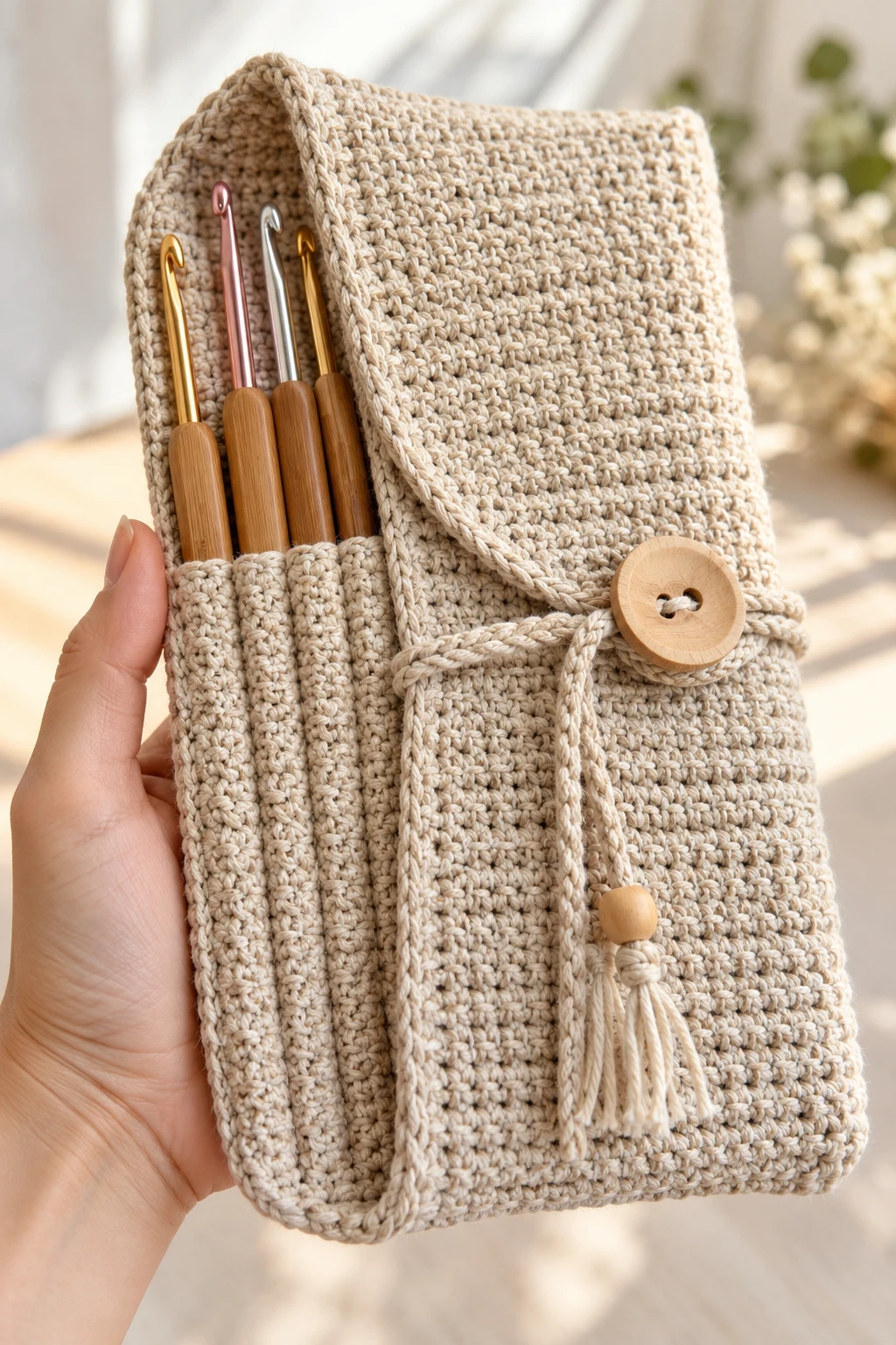Minimalist Linen Crochet Hook Bag — crochet hook bag