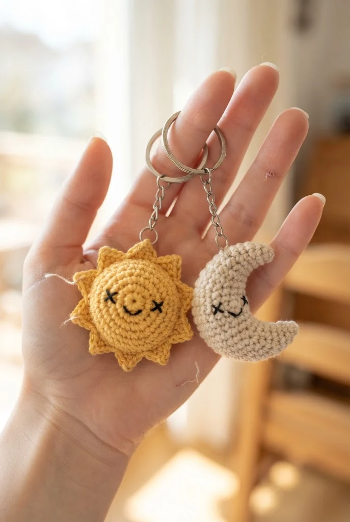 Matching Sun and Moon Amigurumi Keychains — crochet ideas for best friends style outfit