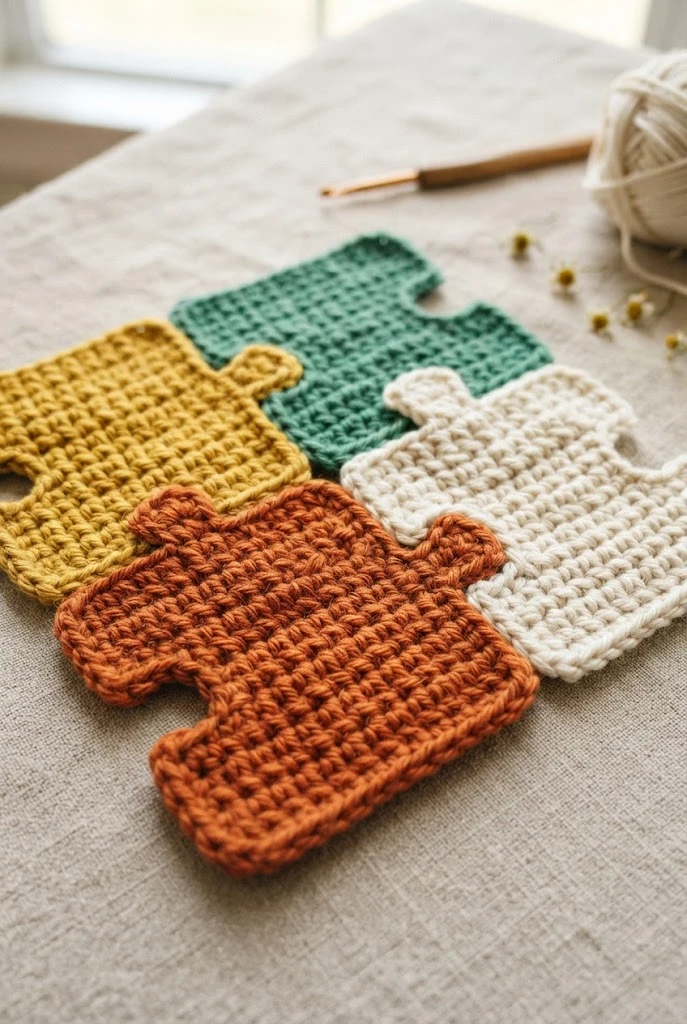 Interlocking Puzzle Piece Coasters — crochet ideas for best friends style outfit
