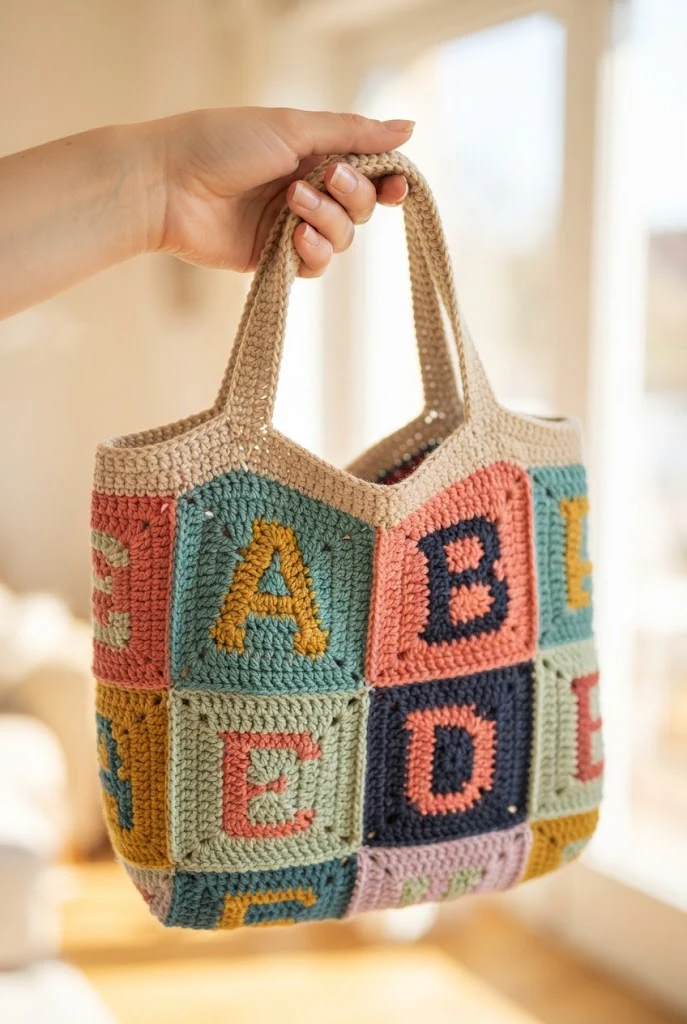 Custom Initial Granny Square Totes — crochet ideas for best friends style outfit
