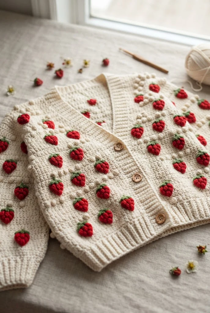 Matching Strawberry Bobble Cardigans — crochet ideas for best friends style outfit