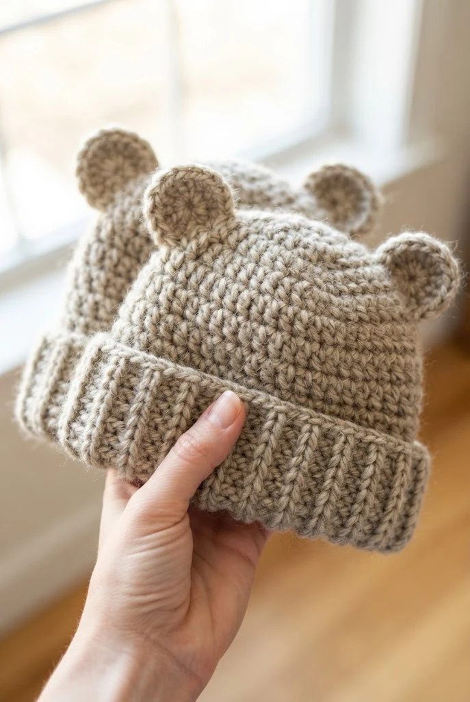 Chunky Bear Ear Beanie Twins — crochet ideas for best friends style outfit