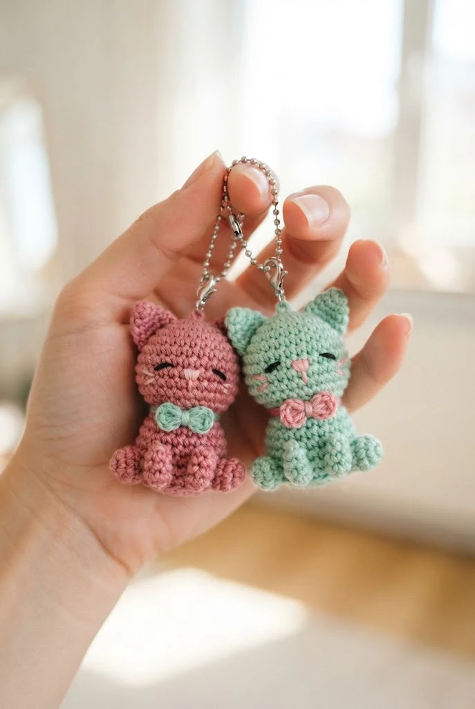 Matching Amigurumi Cat Bag Charms — crochet ideas for best friends style outfit