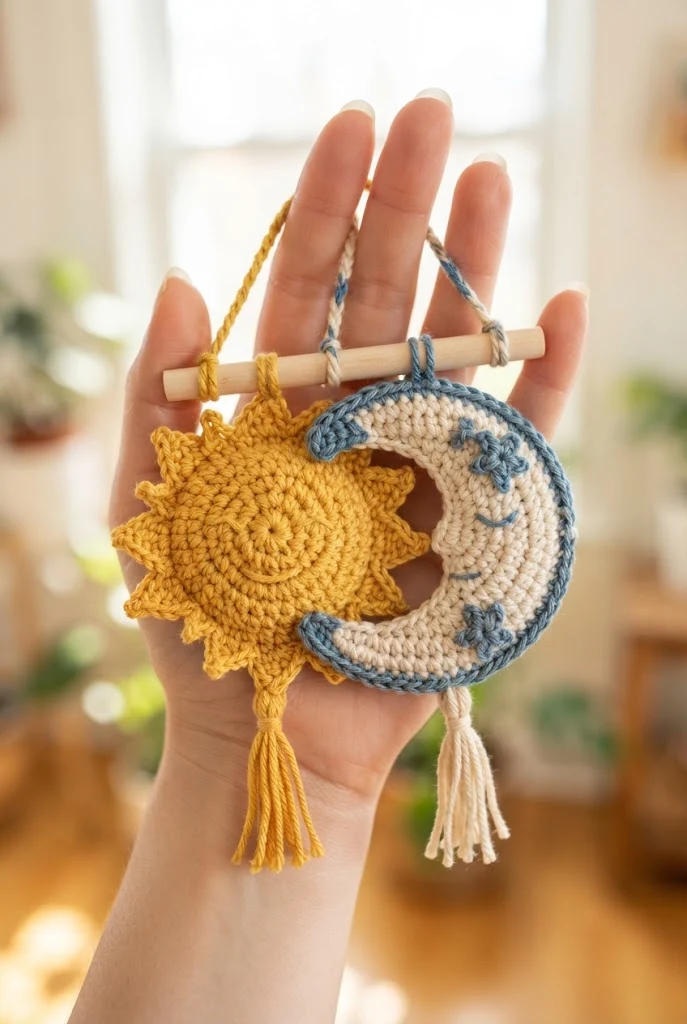 Interlocking Sun and Moon Wall Hangings — crochet ideas for best friends style outfit