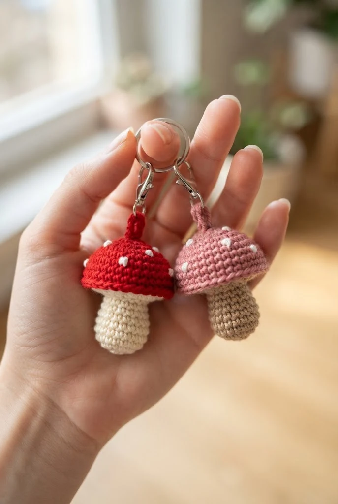 Matching Mushroom Charm Pouches — crochet ideas for best friends style outfit
