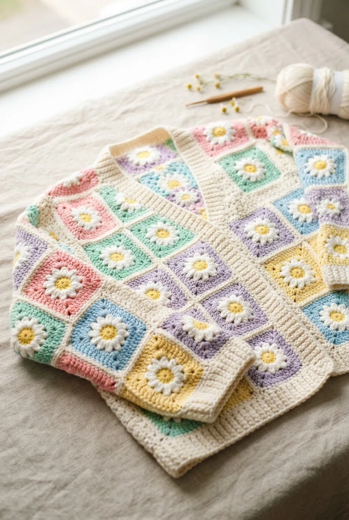 Daisy Flower Granny Square Cardigans — crochet ideas for best friends style outfit