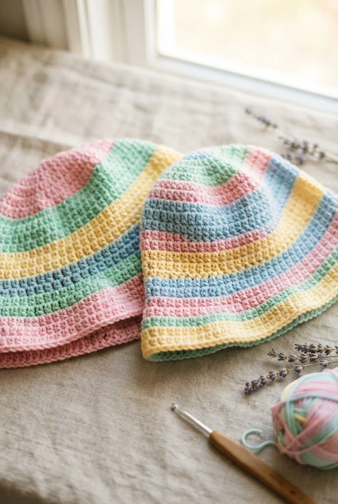 Pastel Stripe Bucket Hats — crochet ideas for best friends style outfit