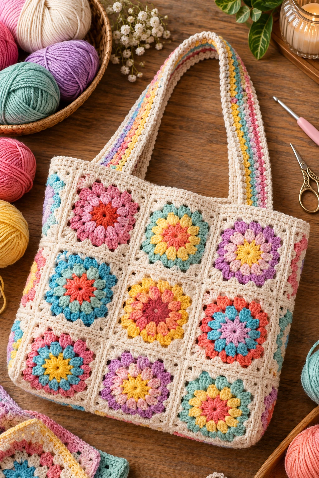 Rainbow Granny Square Bag — crochet items style outfit