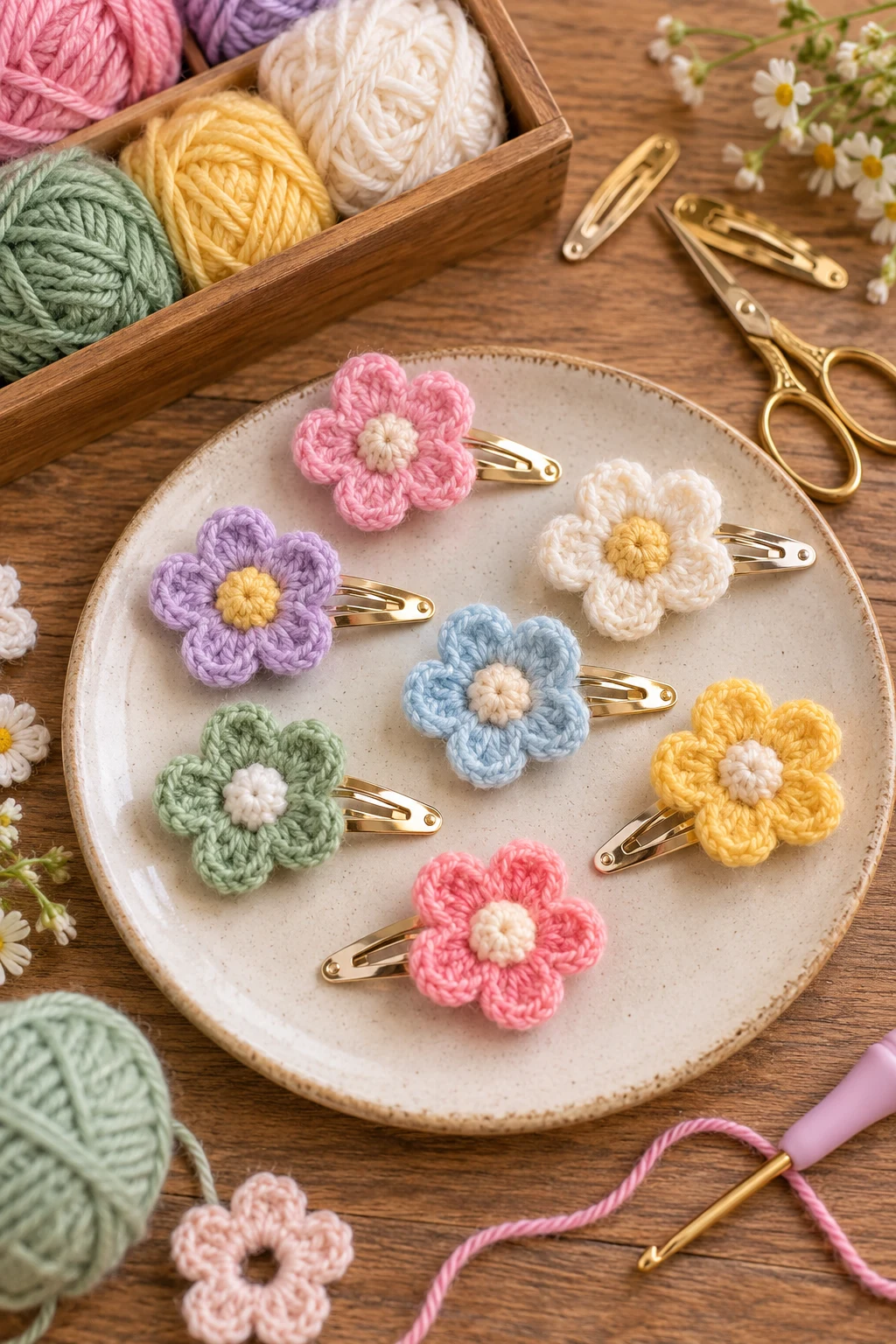 Mini Flower Hair Clips — crochet items style outfit