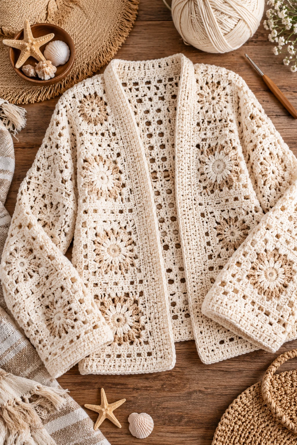 Cream Coastal Layer — Crochet Jacket style outfit