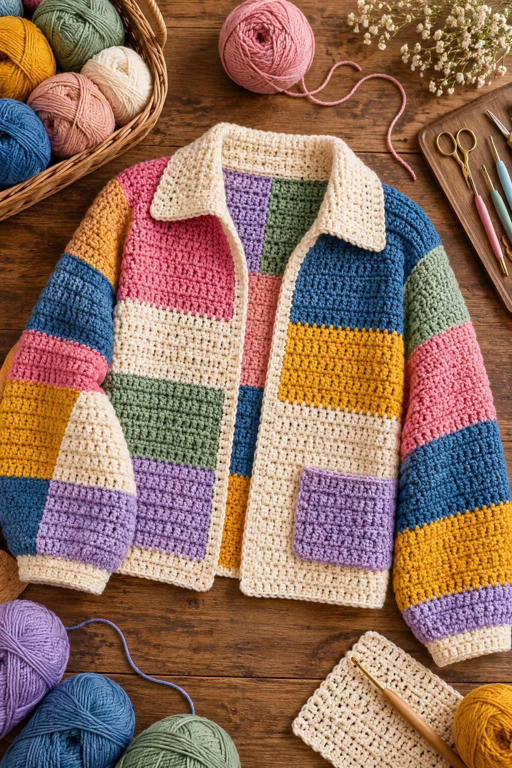 Color-Blocked Statement Jacket — Crochet Jacket style outfit