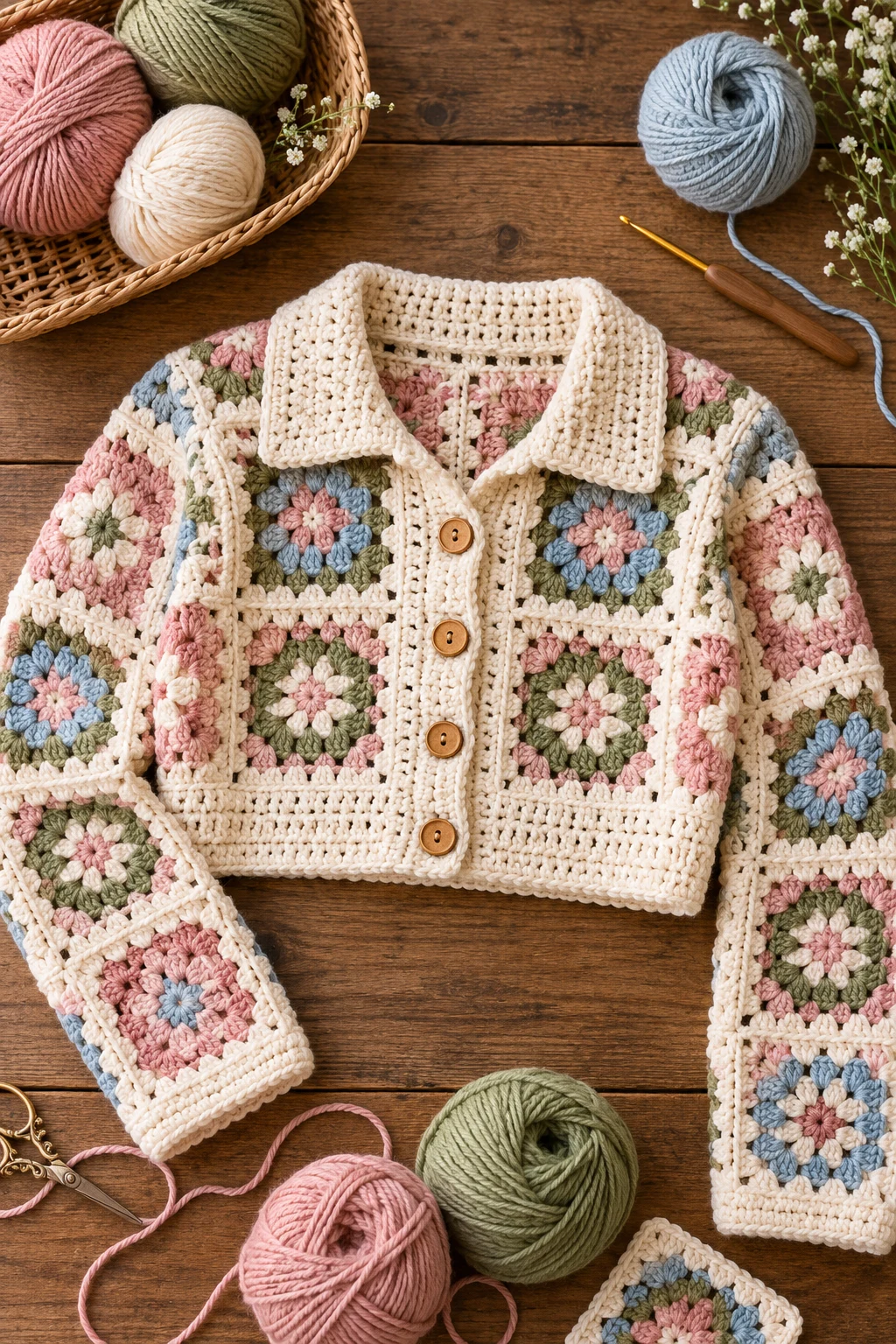Cropped Crochet Jacket With Buttons — Crochet Jacket style outfit