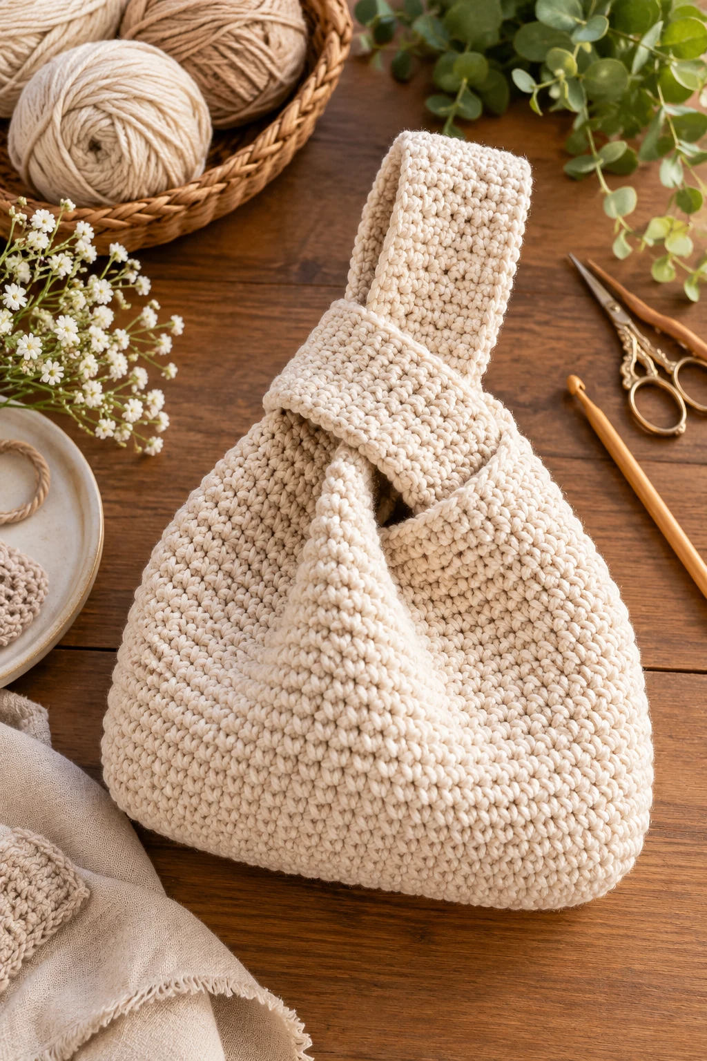 Classic Natural Cotton Crochet Japanese Knot Bag — crochet japanese knot bag pattern free style outfit