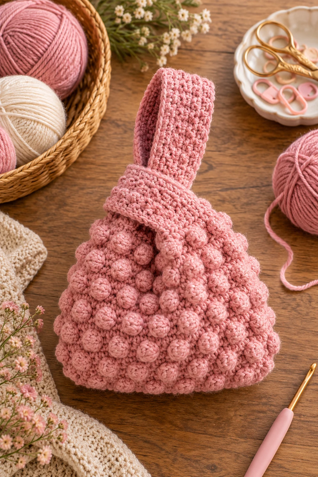 Textured Bobble Stitch Knot Bag — crochet japanese knot bag pattern free style outfit