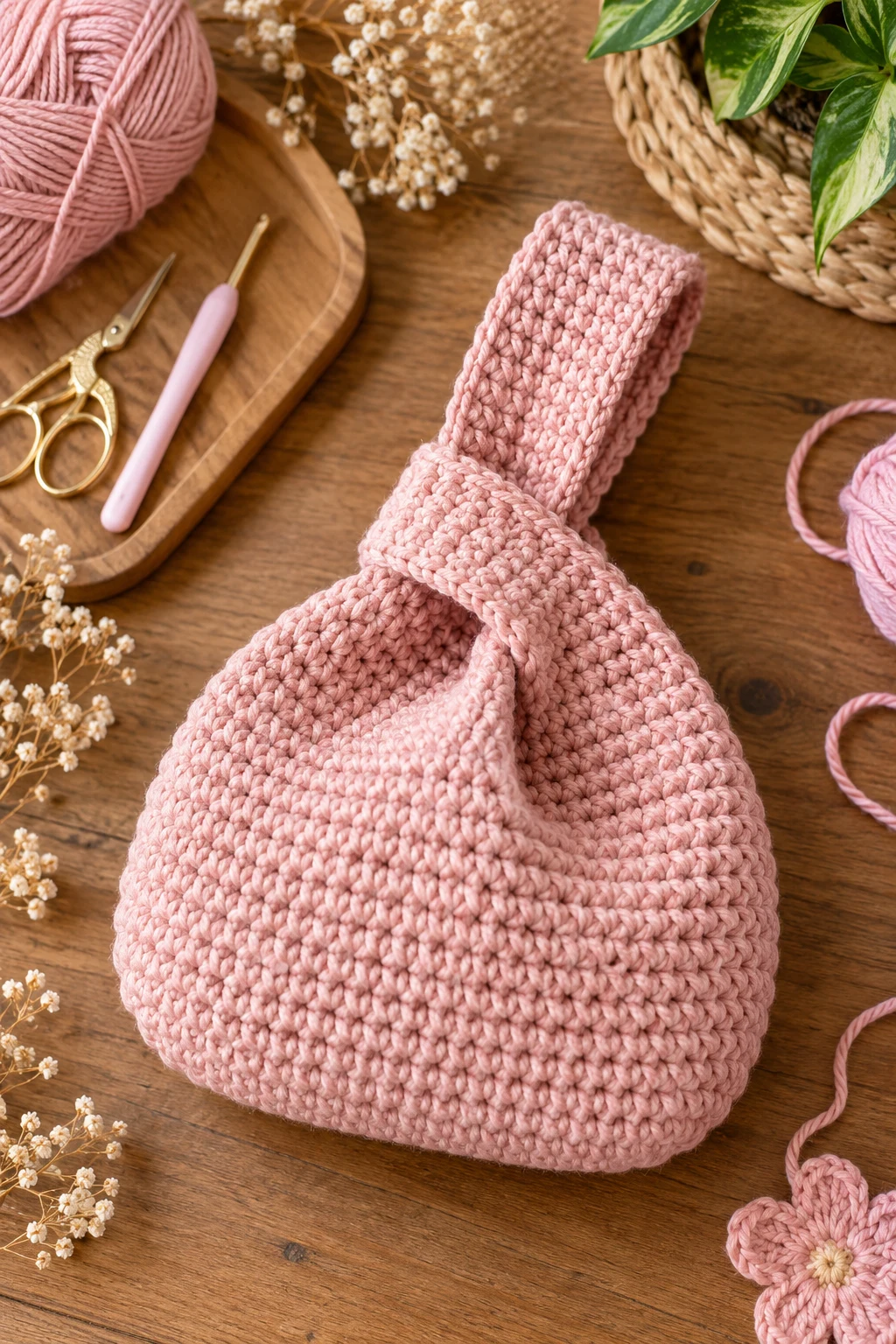 Blush Pink Japanese Knot Bag Crochet — crochet japanese knot bag pattern free style outfit