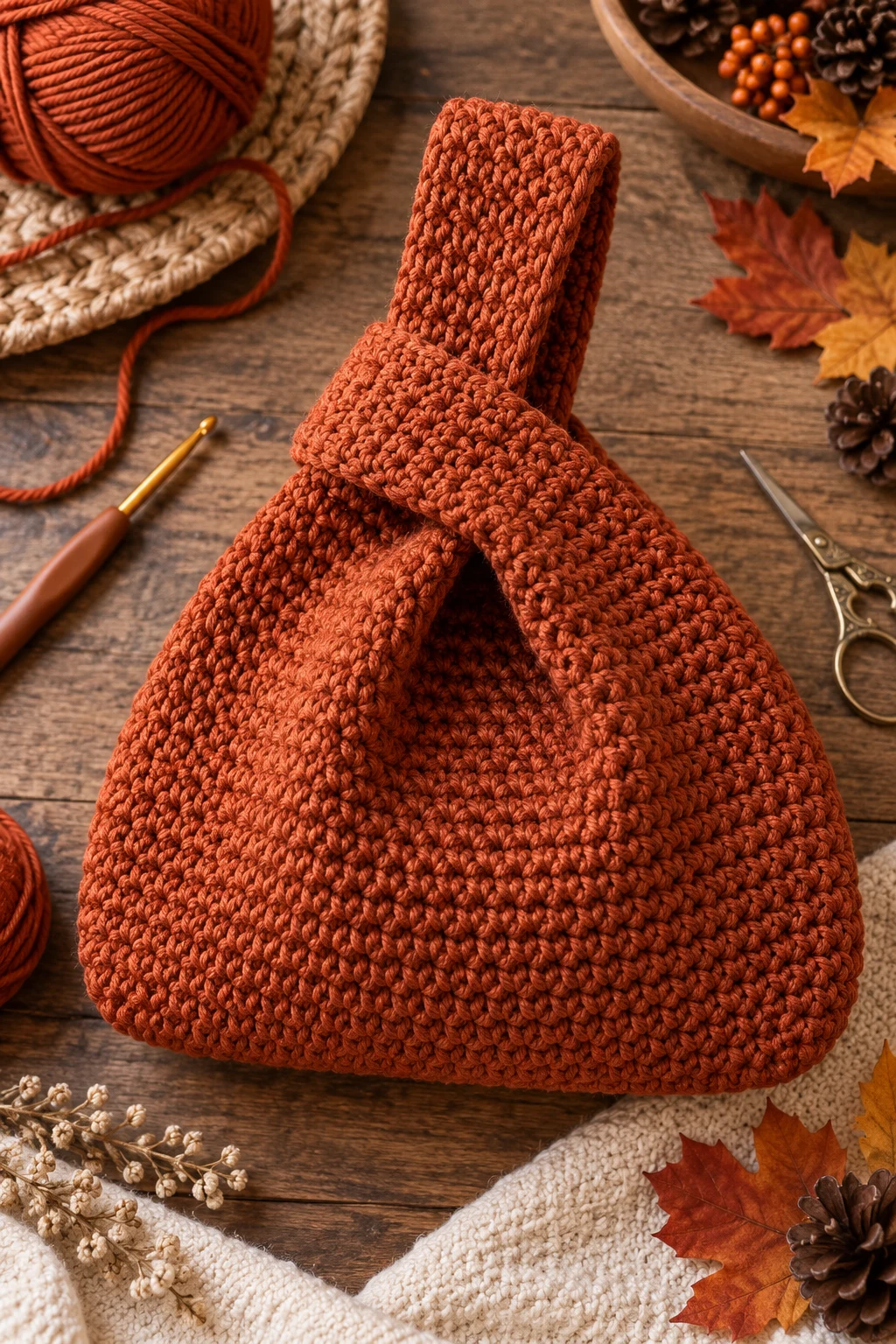 Autumn Rust Crochet Japanese Knot Bag Pattern Free — crochet japanese knot bag pattern free style outfit