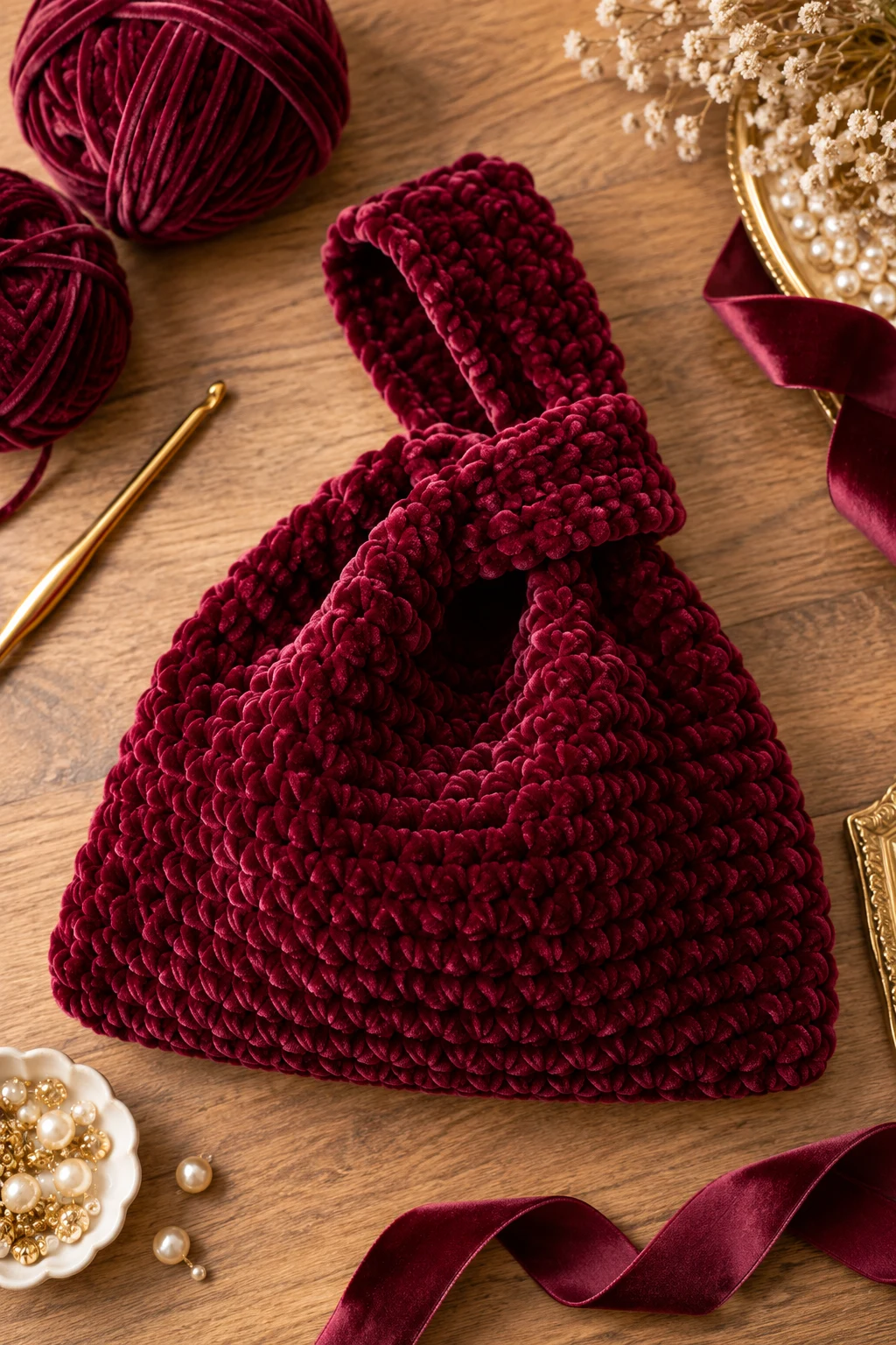 Velvet Evening Japanese Knot Bag — crochet japanese knot bag pattern free style outfit