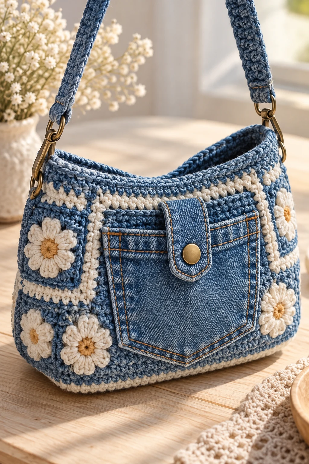 Denim Pocket Crochet Mini Bag — crochet jeans bag style outfit