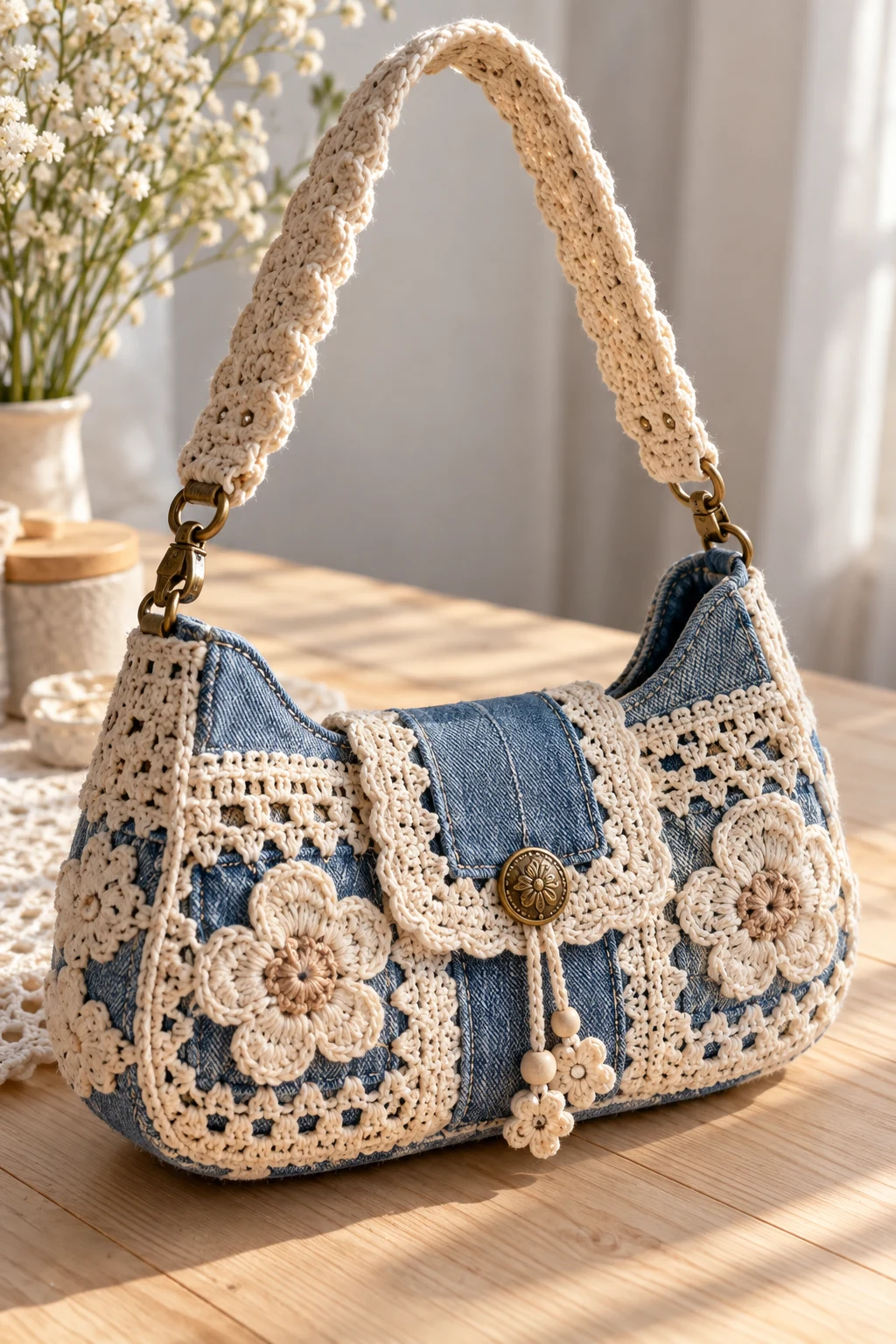 Romantic Lace Crochet Jeans Purse — crochet jeans bag style outfit