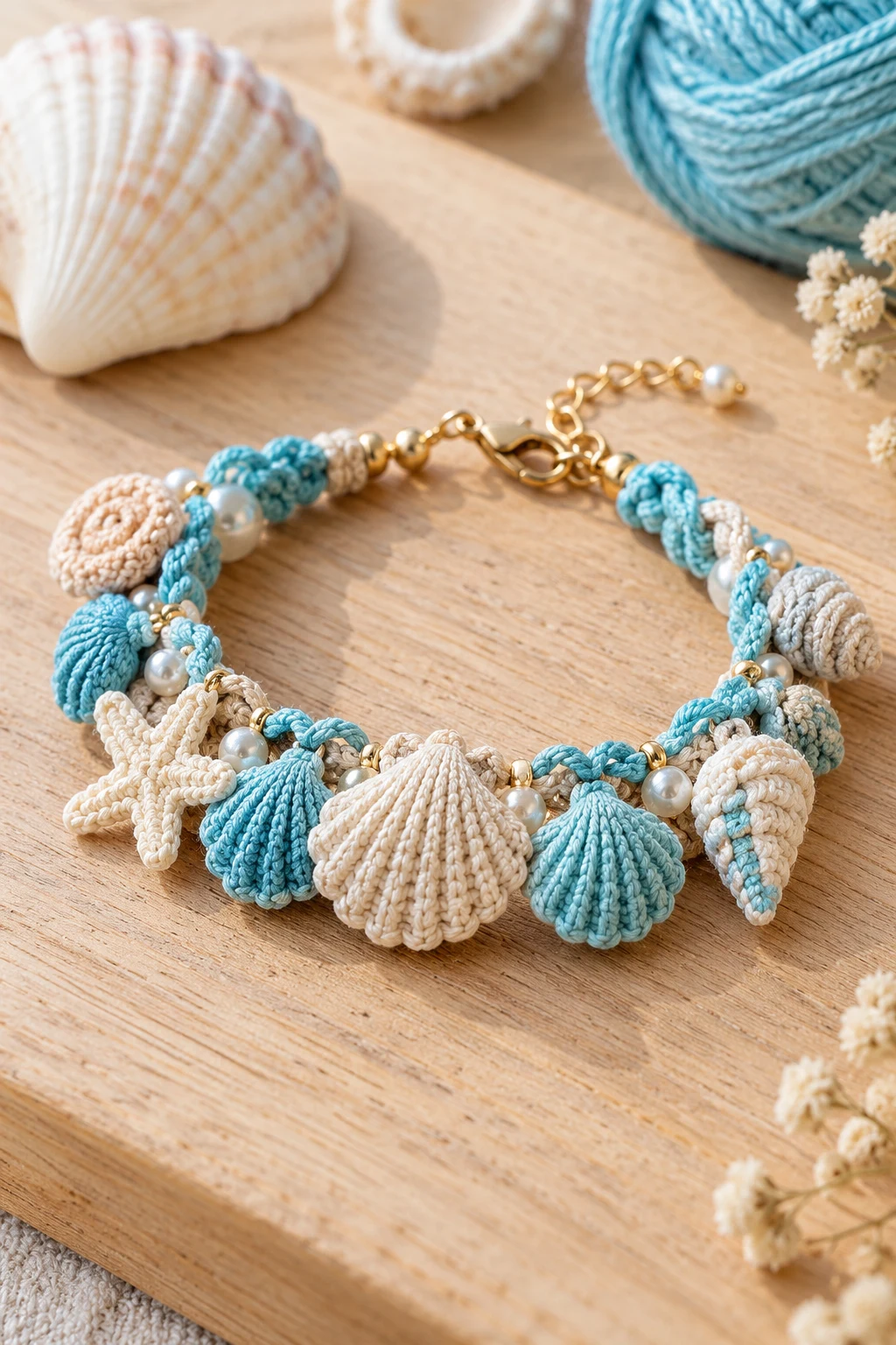Ocean-Inspired Crochet Shell Bracelet — crochet jewelry patterns style outfit