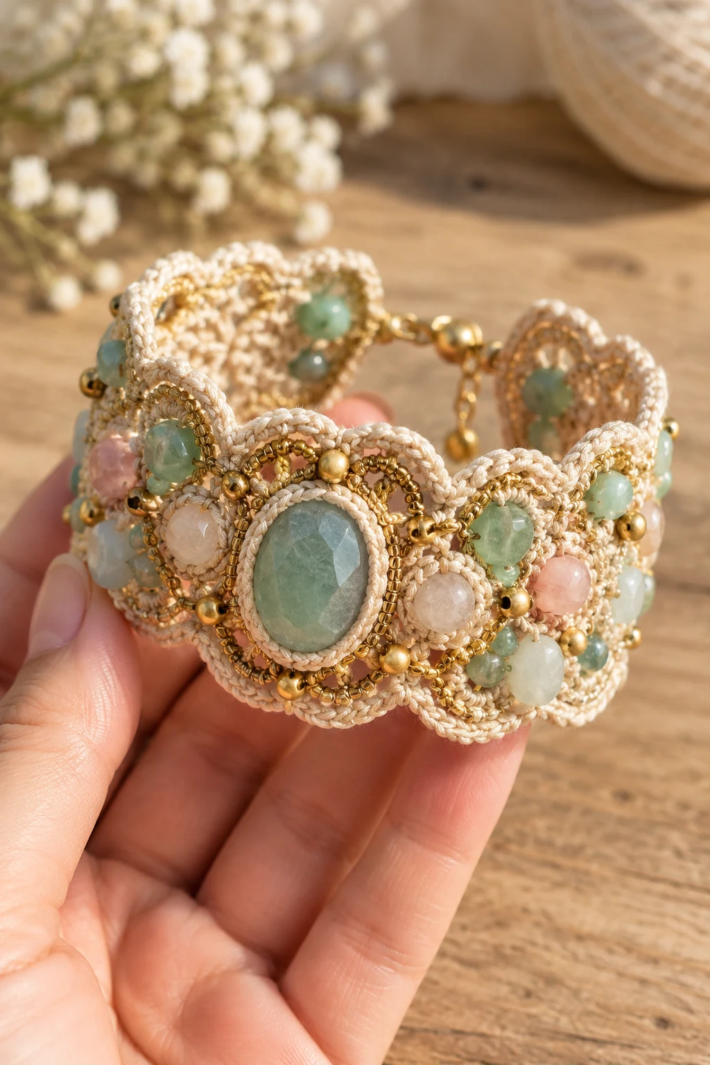 Luxury-Inspired Crochet Gemstone Cuff — crochet jewelry patterns style outfit