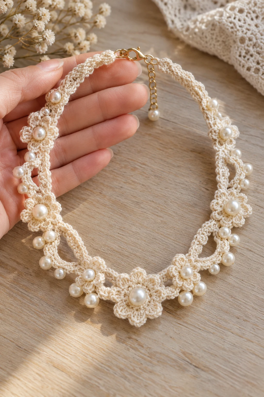 Elegant Pearl Crochet Necklace — crochet jewelry patterns style outfit