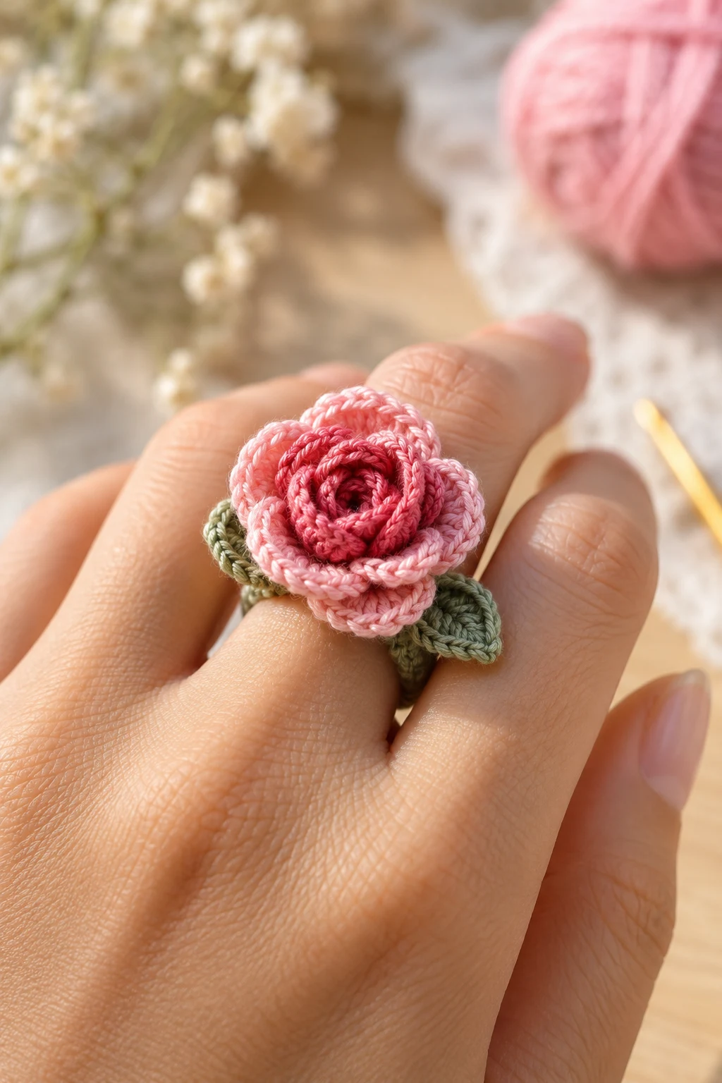Romantic Crochet Rose Ring — crochet jewelry patterns style outfit
