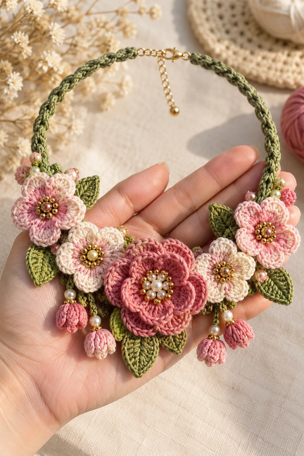 Statement Crochet Flower Necklace — crochet jewelry patterns style outfit