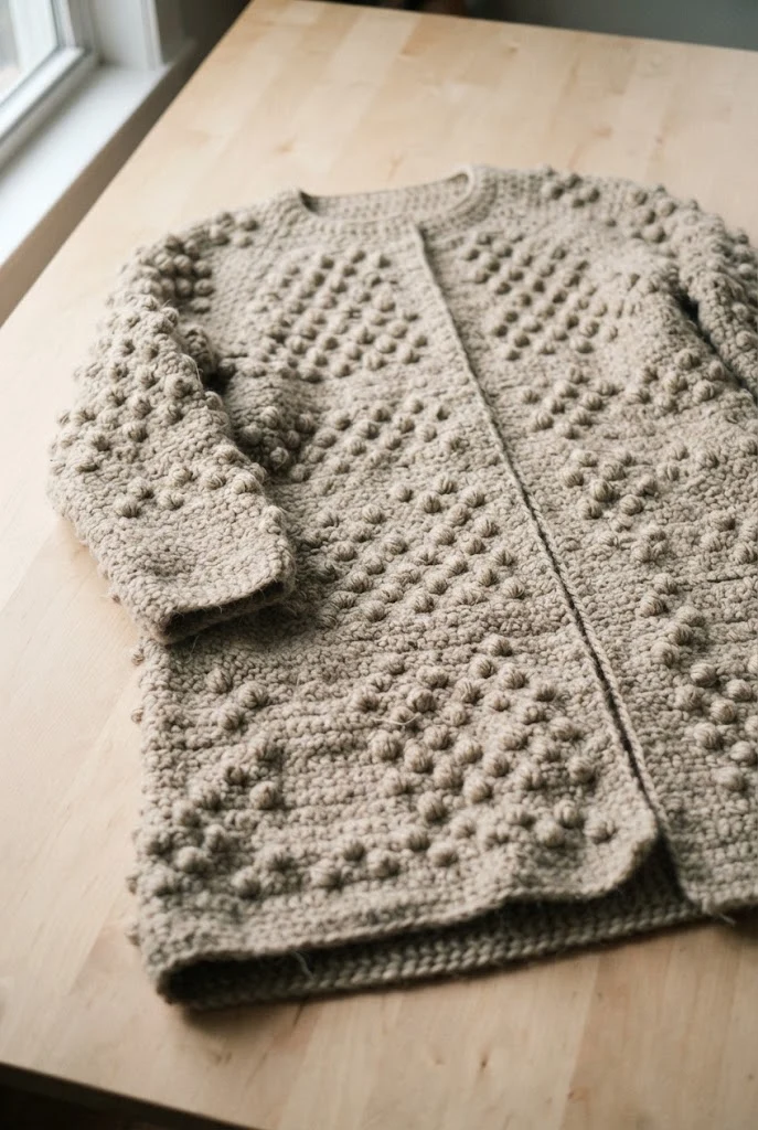 Textured Bobble Stitch Winter Coat — crochet jumper style outfit