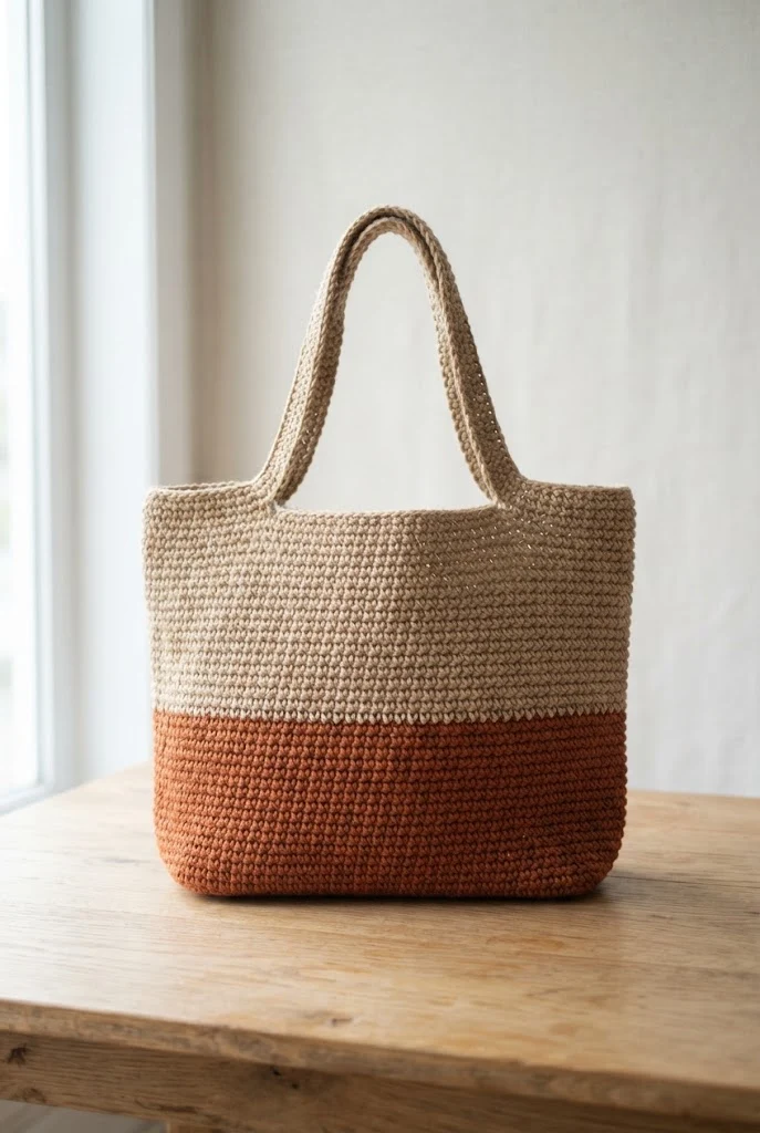 Two-Tone Colorblock Jute Beach Bag — crochet jute bag style outfit