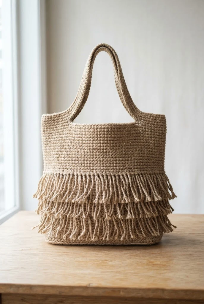 Boho Fringe Market Basket — crochet jute bag style outfit