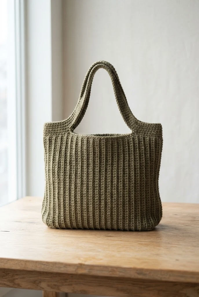 Olive Green Ribbed Farmers Market Catchall — crochet jute bag style outfit