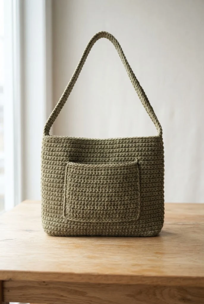 Monochromatic Olive Pocket Jute Handbag — crochet jute bag style outfit