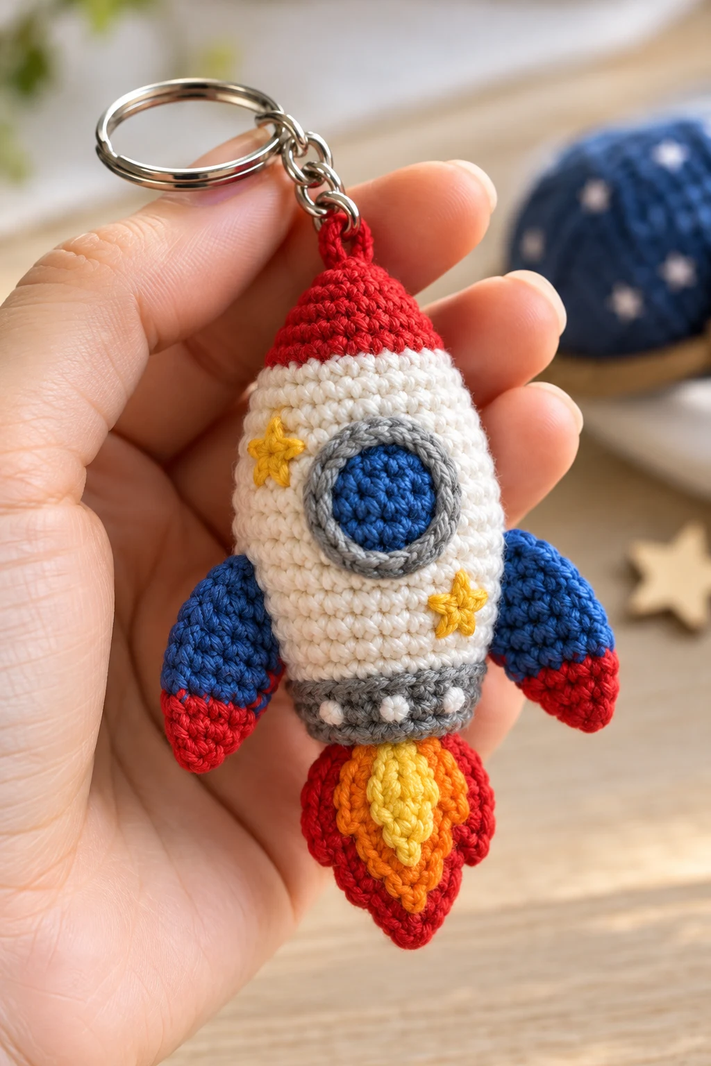 Crochet Rocket Ship Keychain — crochet keychain ideas for boys style outfit