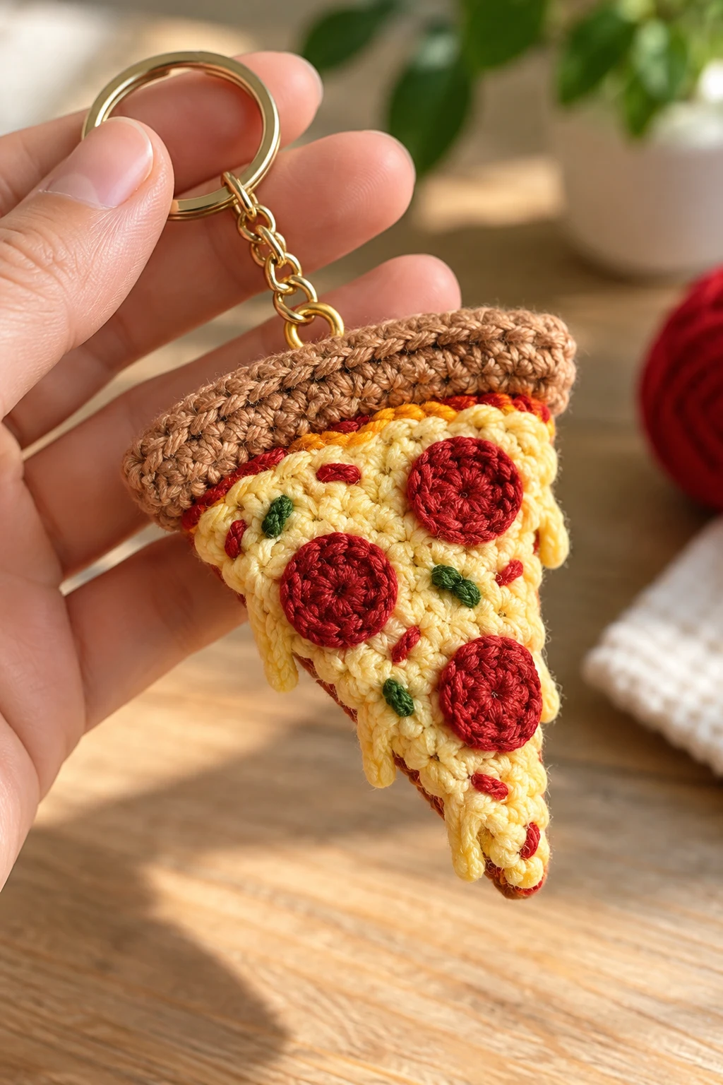 Crochet Pizza Slice Keychain — crochet keychain ideas for boys style outfit