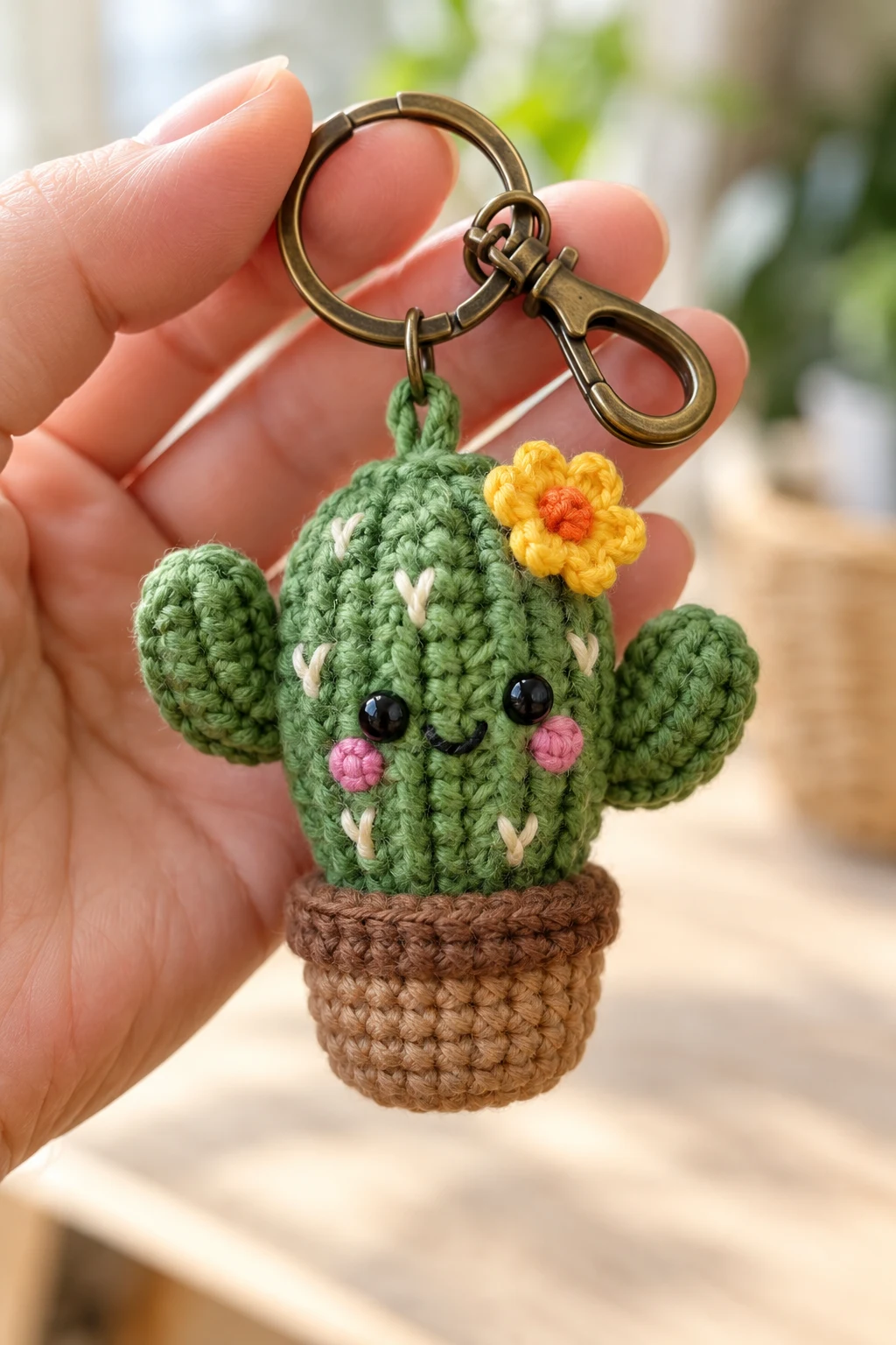 Crochet Mini Cactus Keychain — crochet keychain ideas for boys style outfit
