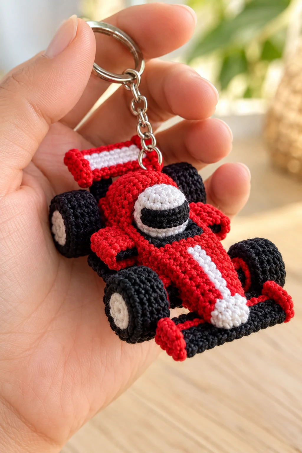 Mini Crochet Race Car Keychain — crochet keychain ideas for boys style outfit