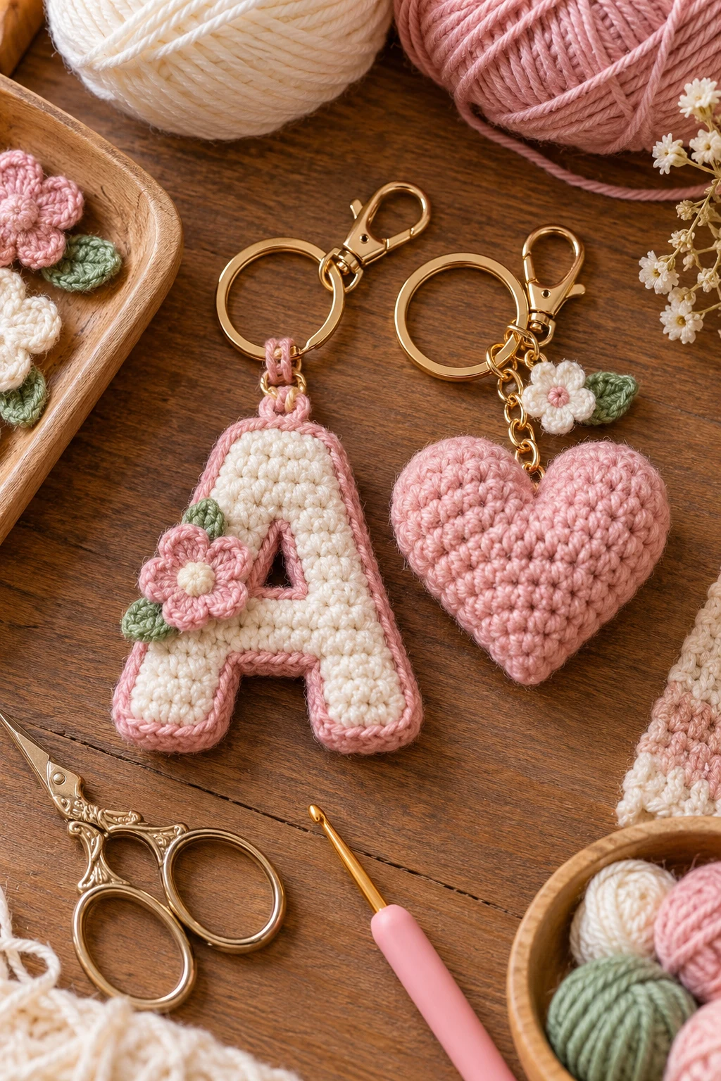 Crochet Initial-and-Heart Gift Set — crochet keychain ideas style outfit