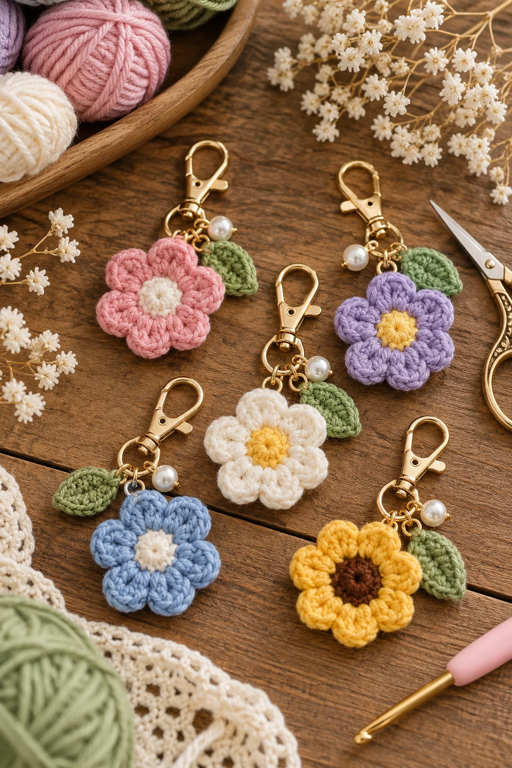 Mini Crochet Flower Charm — crochet keychain ideas style outfit