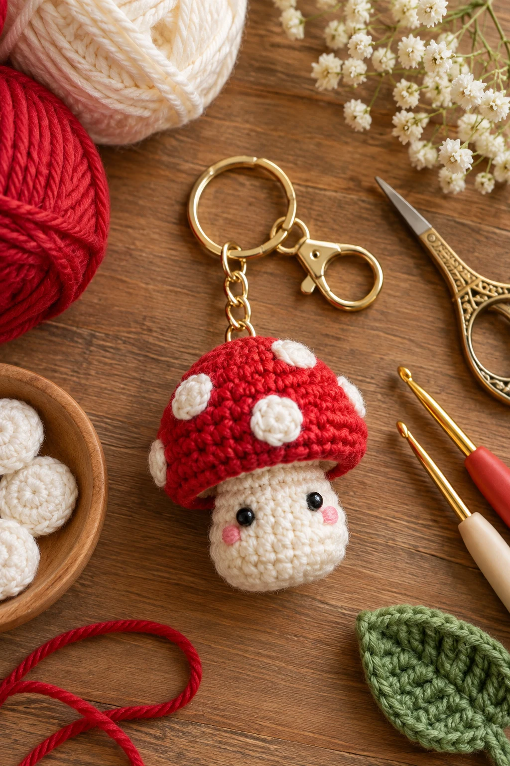 Mini Crochet Mushroom Keychain — crochet keychain ideas style outfit