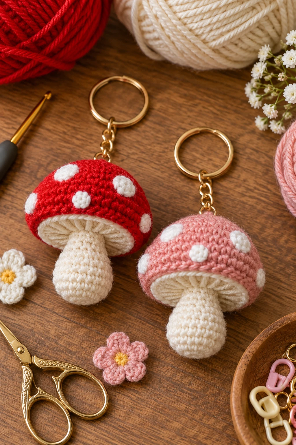 Crochet Mushroom or Toadstool Pair — crochet keychain ideas style outfit