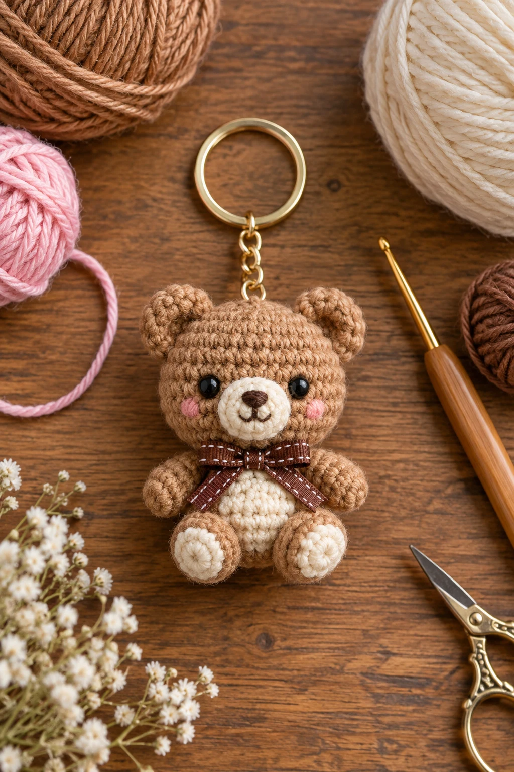 Mini Crochet Bear Keychain — crochet keychain ideas style outfit