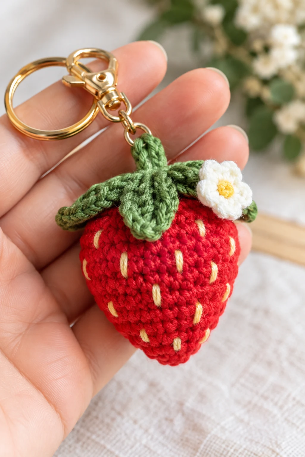 Sweet Strawberry Crochet Keychain — crochet keychain inspo style outfit