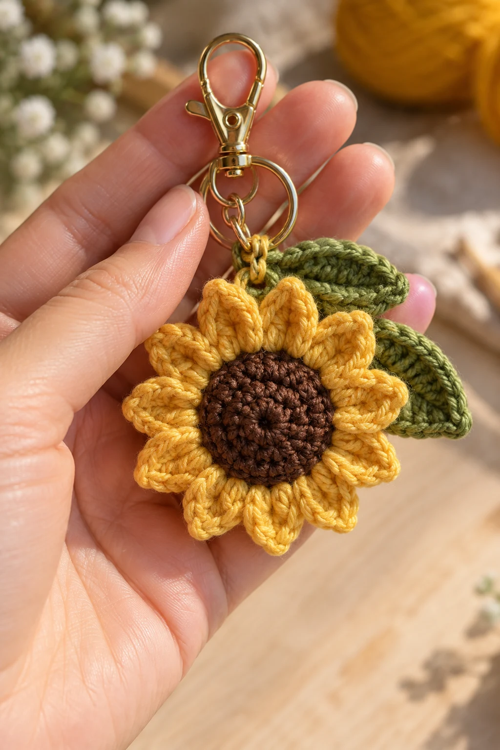 Tiny Crochet Sunflower Keychain — crochet keychain inspo style outfit