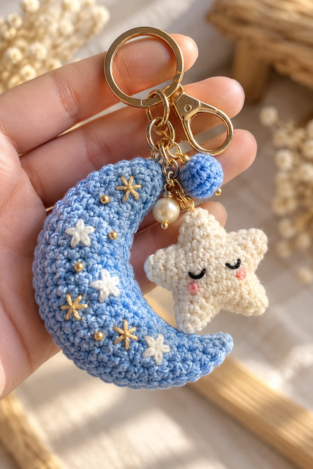 Magical Crochet Moon and Star Keychain — crochet keychain inspo style outfit