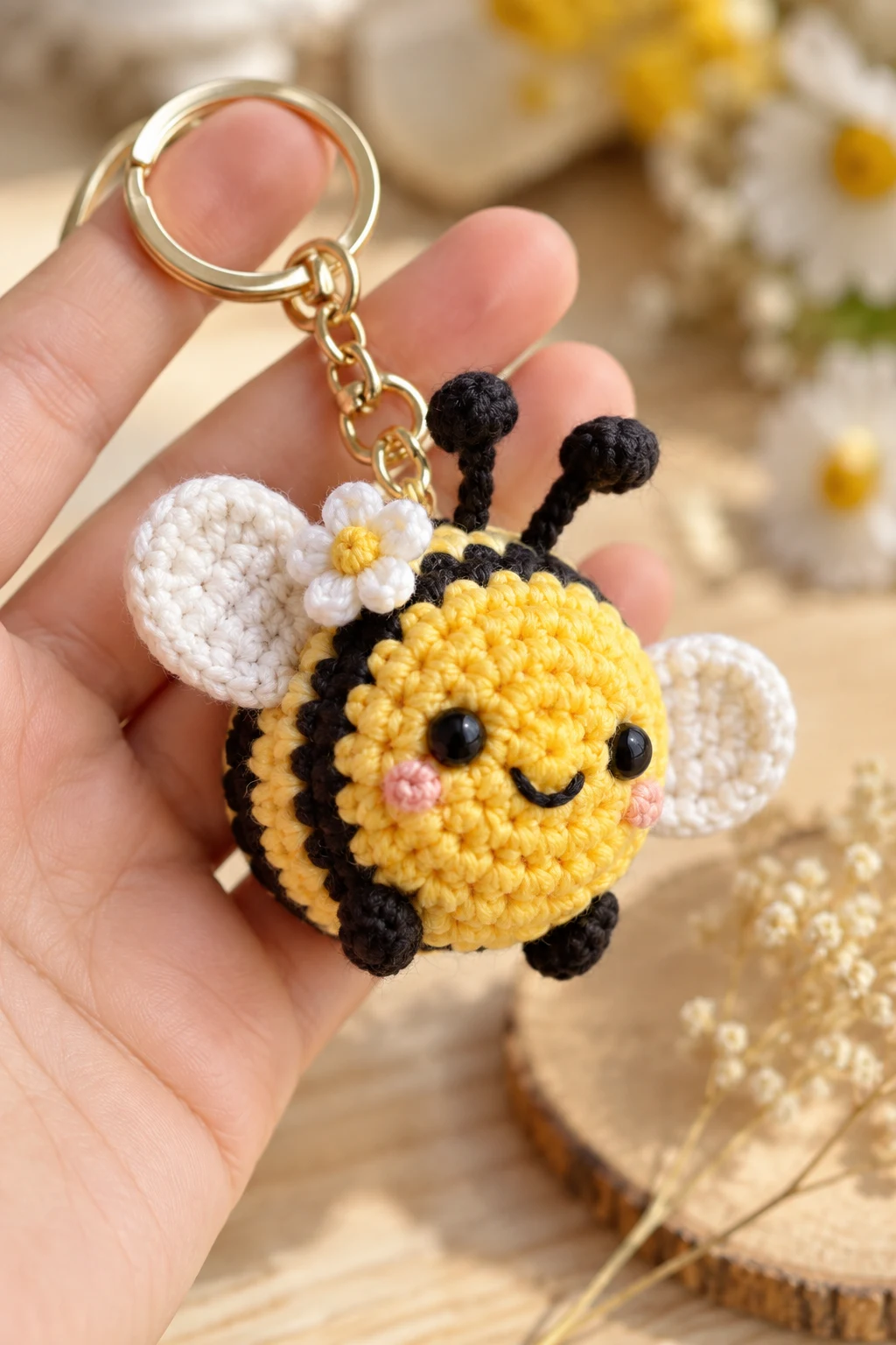 Adorable Crochet Bee Keychain — crochet keychain inspo style outfit