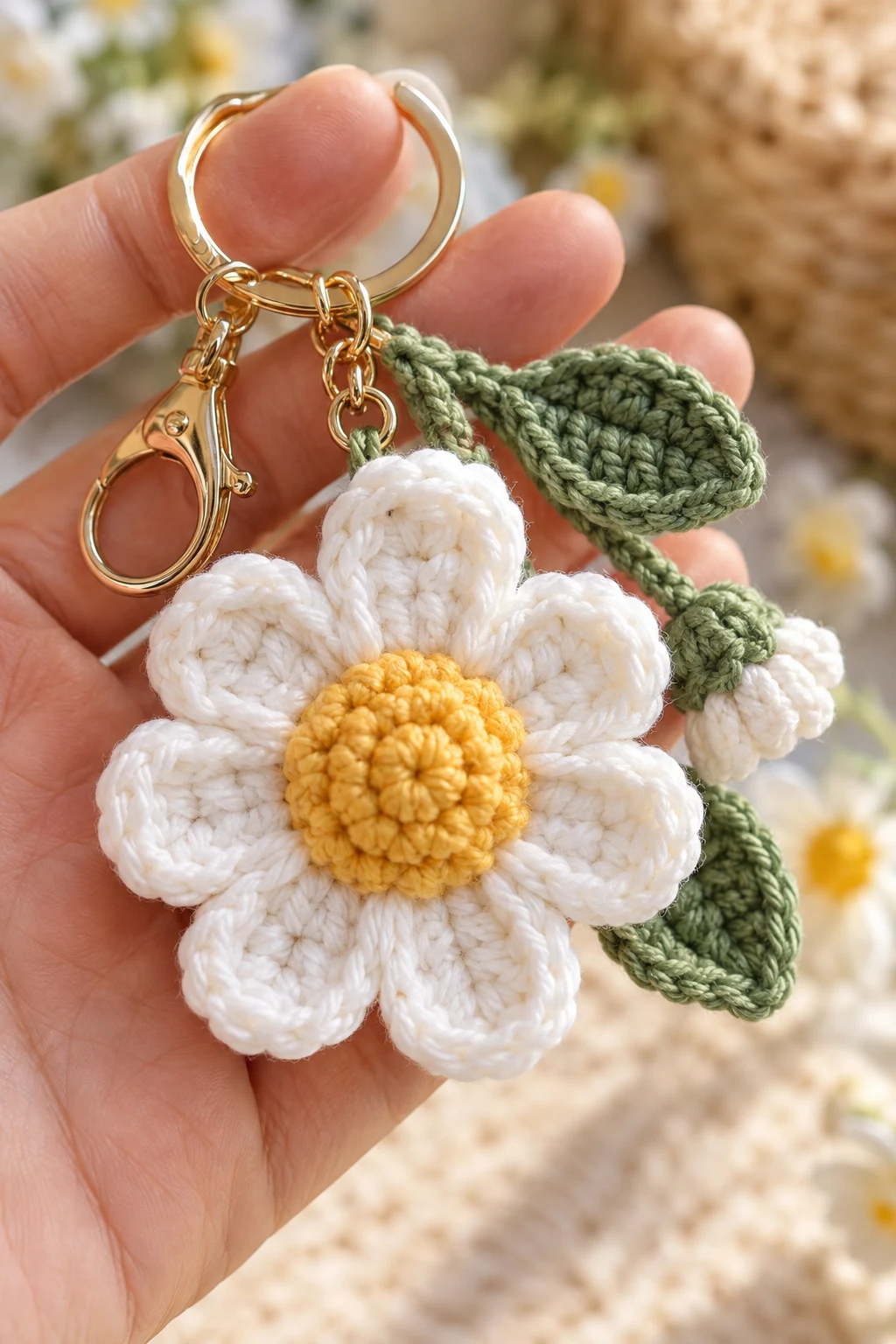 Pretty Daisy Flower Crochet Keychain — crochet keychain inspo style outfit