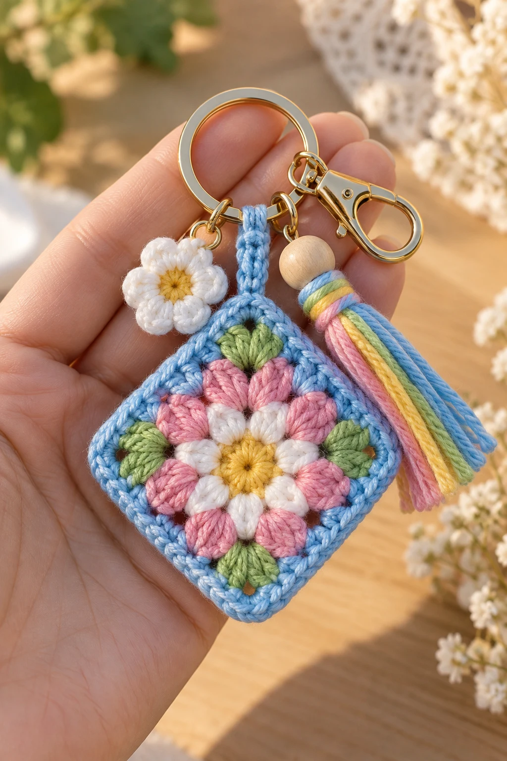 Colorful Granny Square Crochet Keychain — crochet keychain inspo style outfit