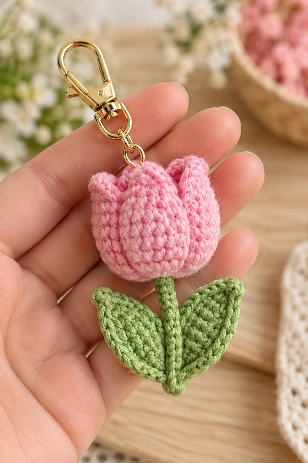 Tiny Crochet Tulip — crochet keychain pattern style outfit