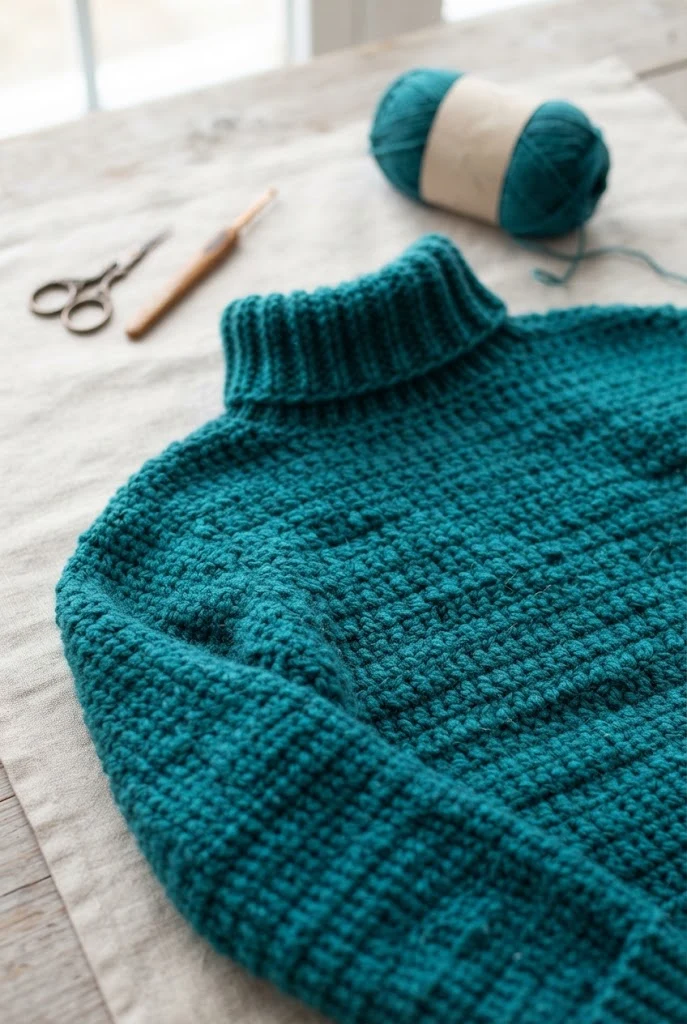 The Teal Textured Turtleneck — crochet loose sweater pattern free style outfit
